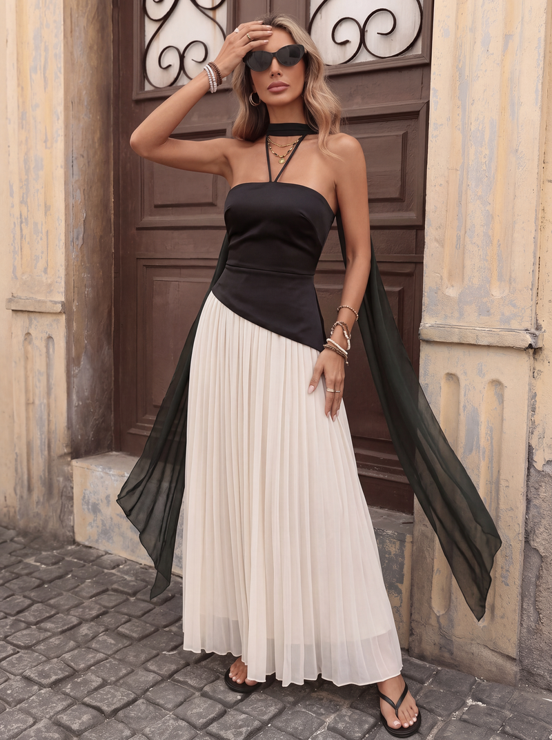 VESTIDO MAGNOLIA BURDEOS BLANCO Y NEGRO