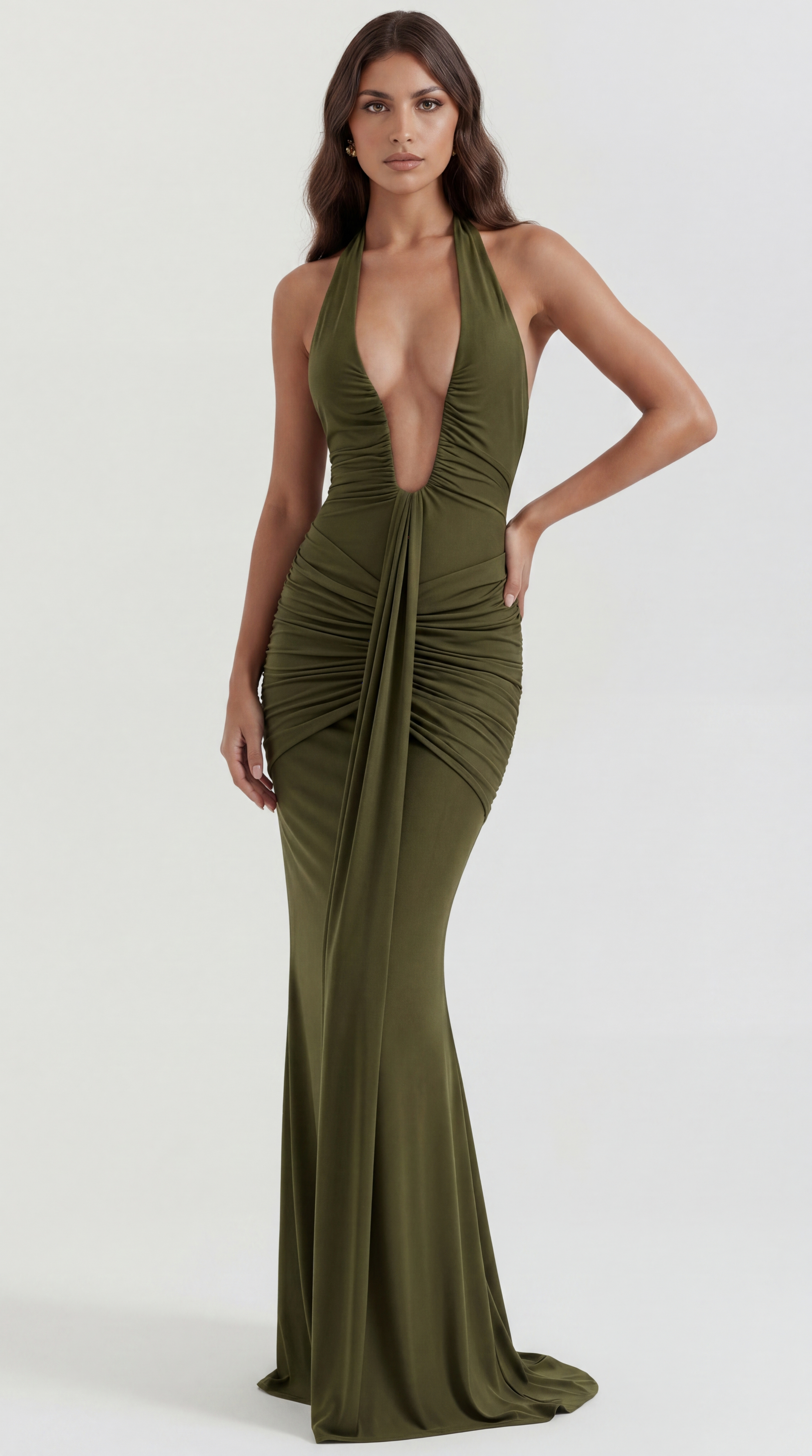 The Valenza| Vestido Largo Verde con Escote en V