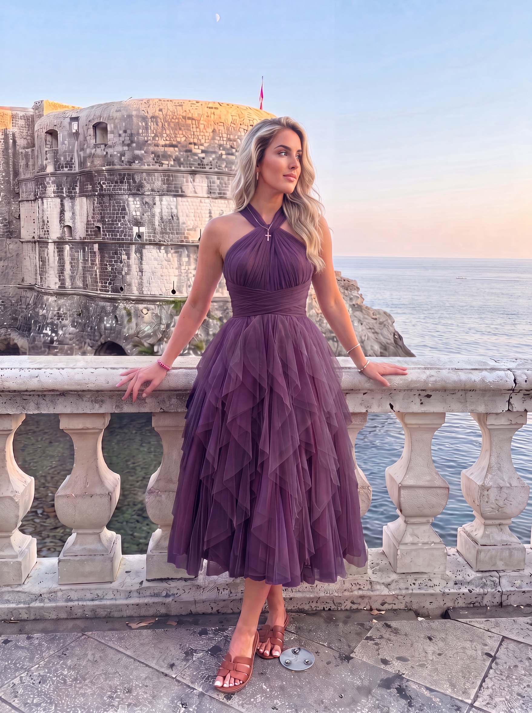 ABITO MIDI IN TULLE CON BALZE A CASCATA | BLU INCHIOSTRO ALISSA