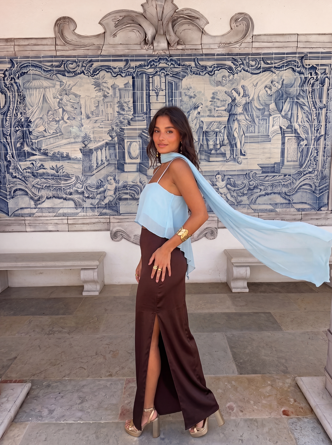 Abito Zahara blu e marrone