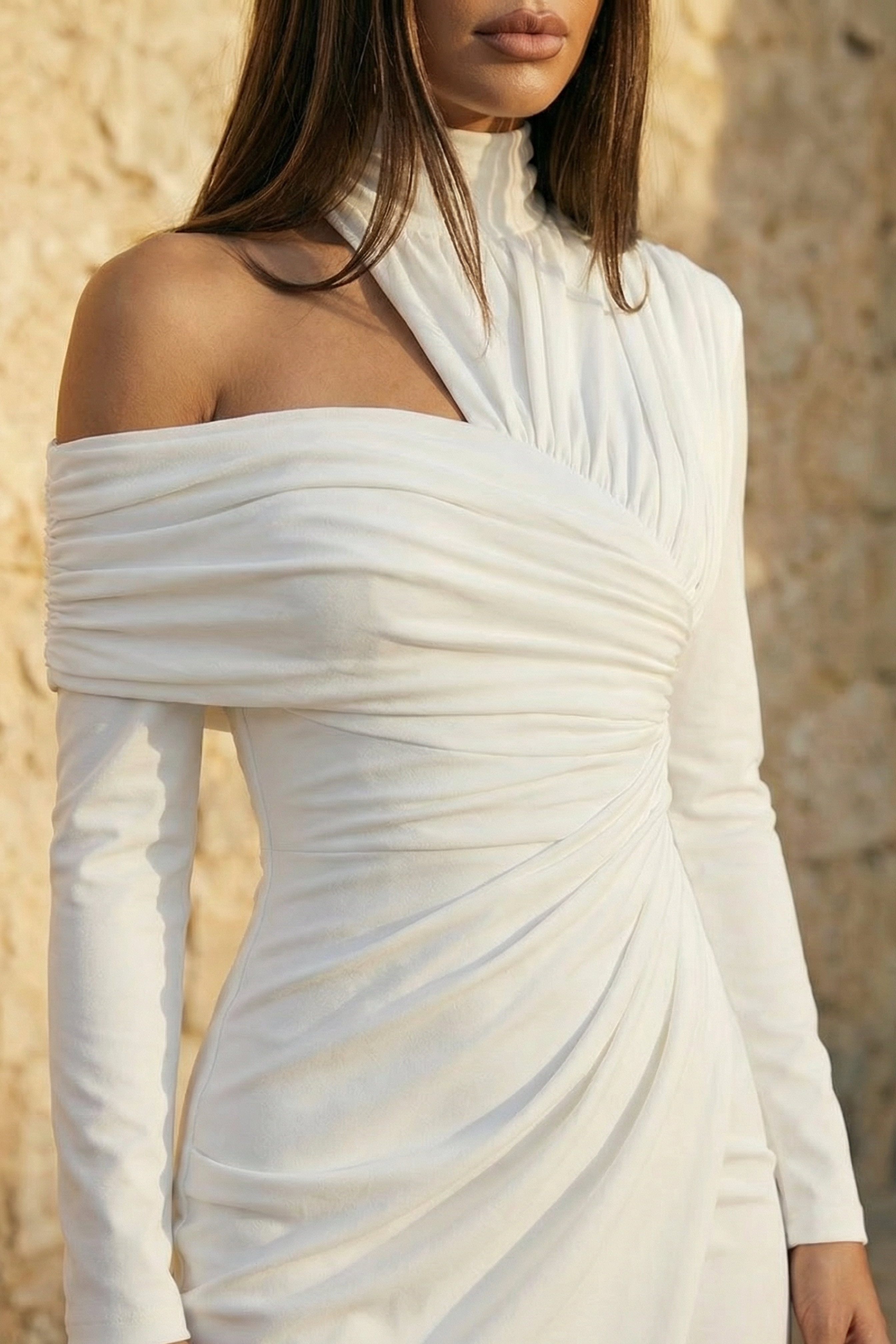 Vestido largo maxi drapeado con cruces | Celestia