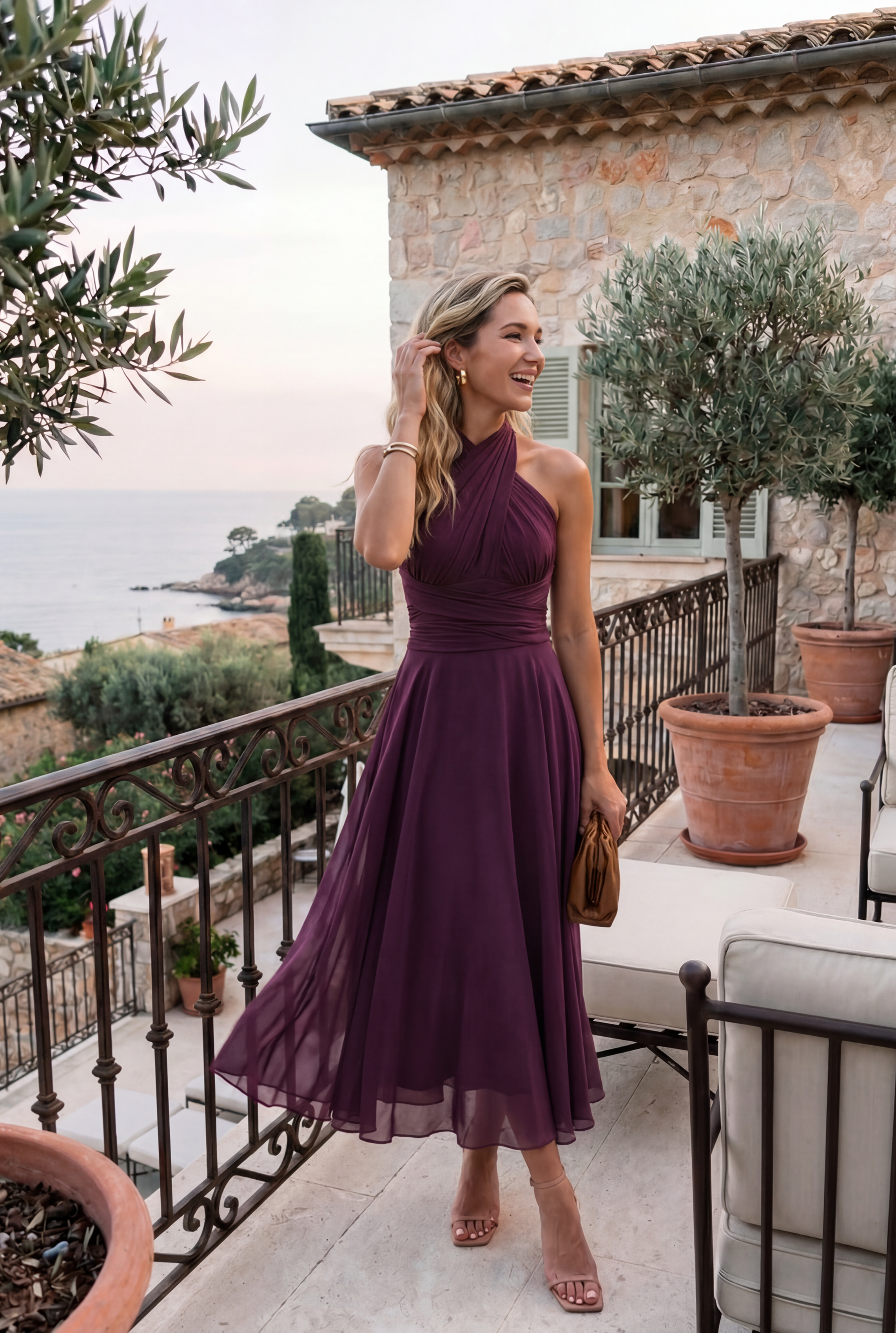The Murano | Abito blu navy multiposizione con gonna asimmetrica