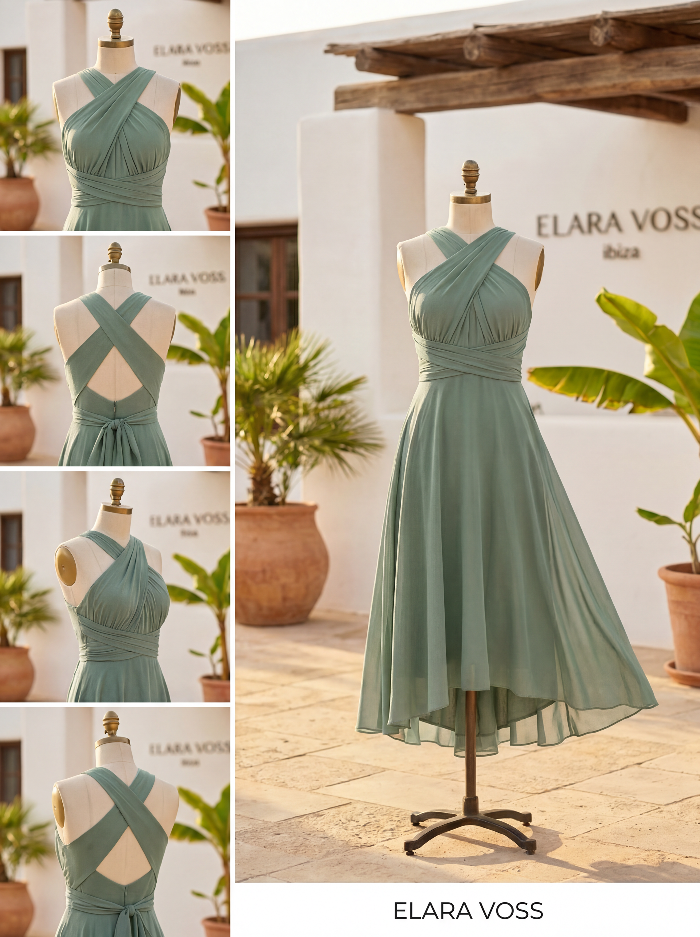 The Murano | Vestido azul marino con falda asimétrica y múltiples formas de llevar