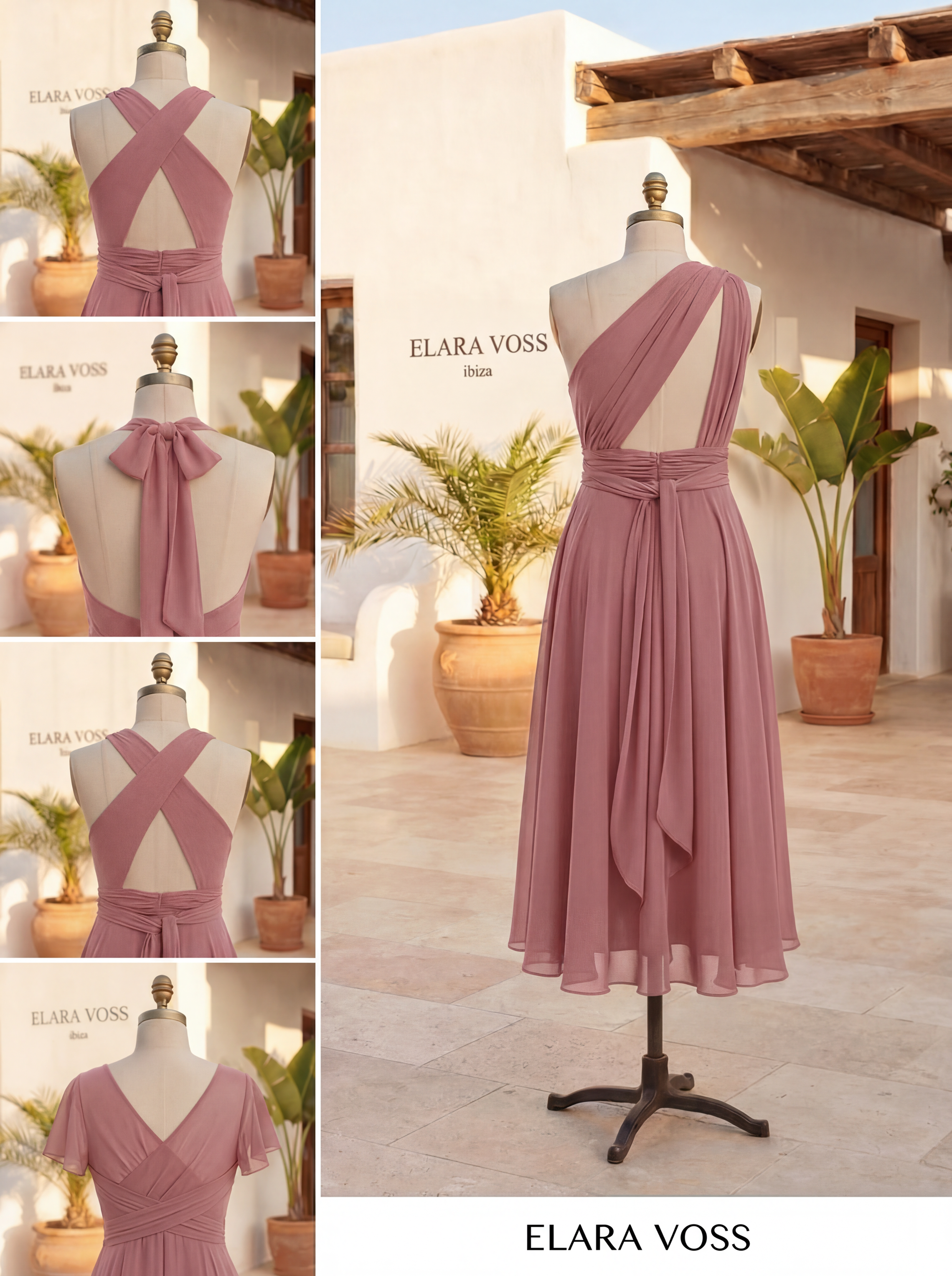 The Murano | Vestido azul marino con falda asimétrica y múltiples formas de llevar