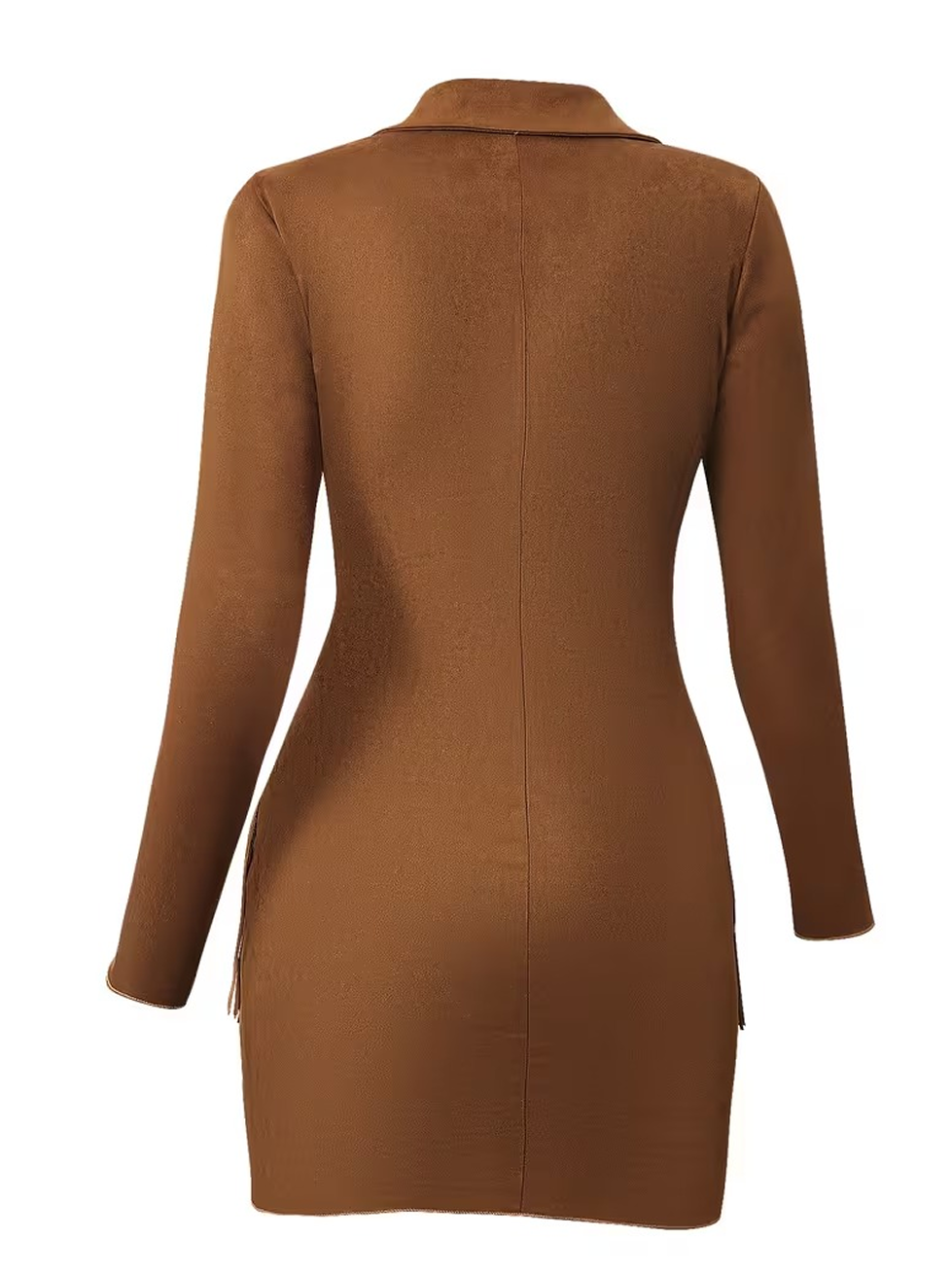 Abito midi da donna in maglia, stile western da cowboy, con frange in camoscio