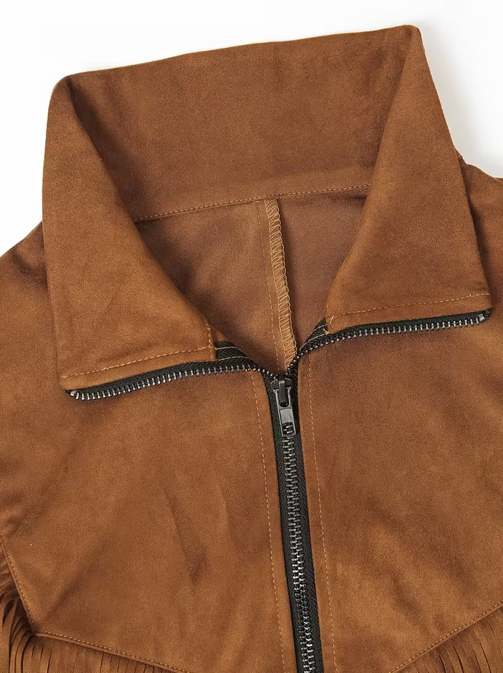 Abito midi da donna in maglia, stile western da cowboy, con frange in camoscio