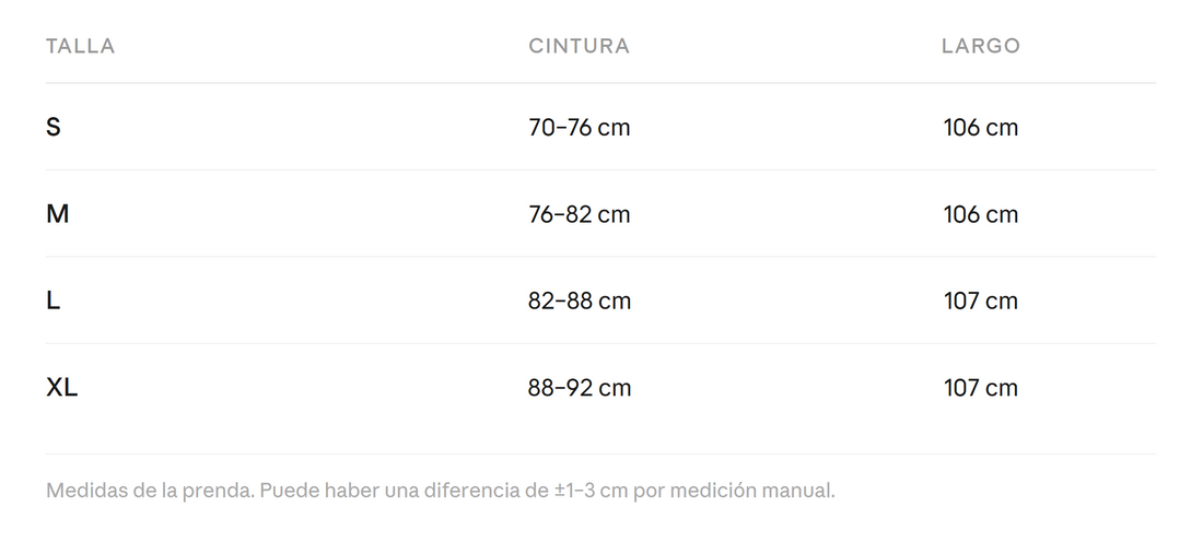 Tabella taglie in centimetri