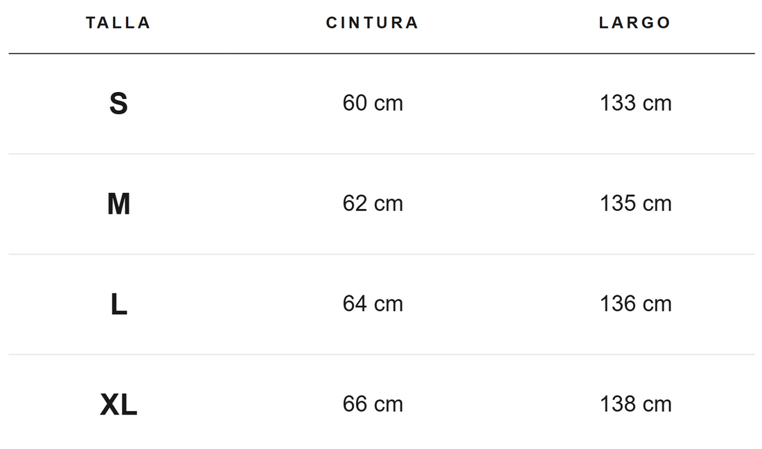 Tabella taglie in centimetri