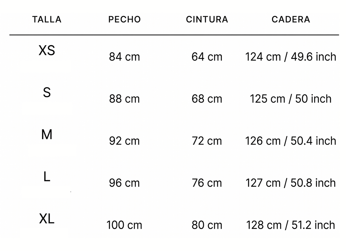 Tabella taglie in centimetri