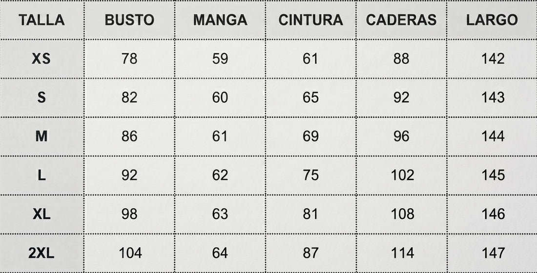 Tabella taglie in centimetri