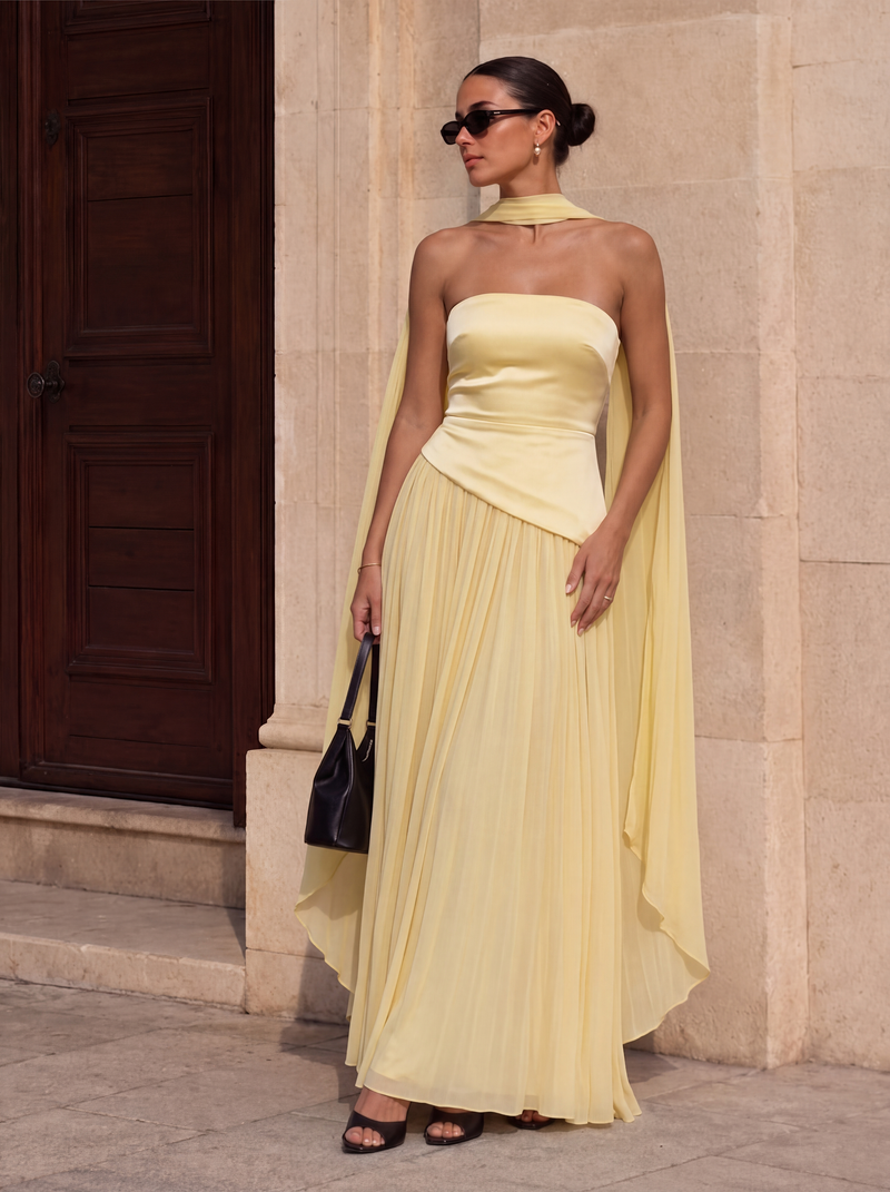 VESTIDO MAGNOLIA BURDEOS AMARILLO