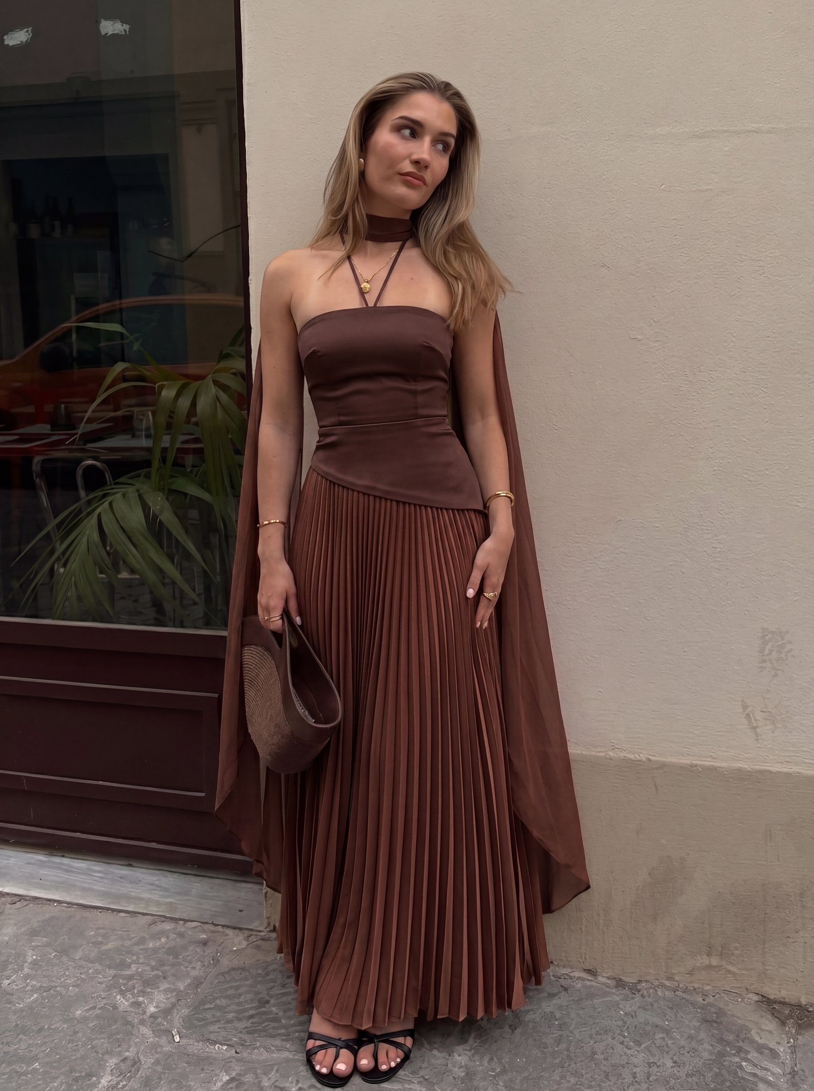 VESTIDO MAGNOLIA BURDEOS MARRÓN