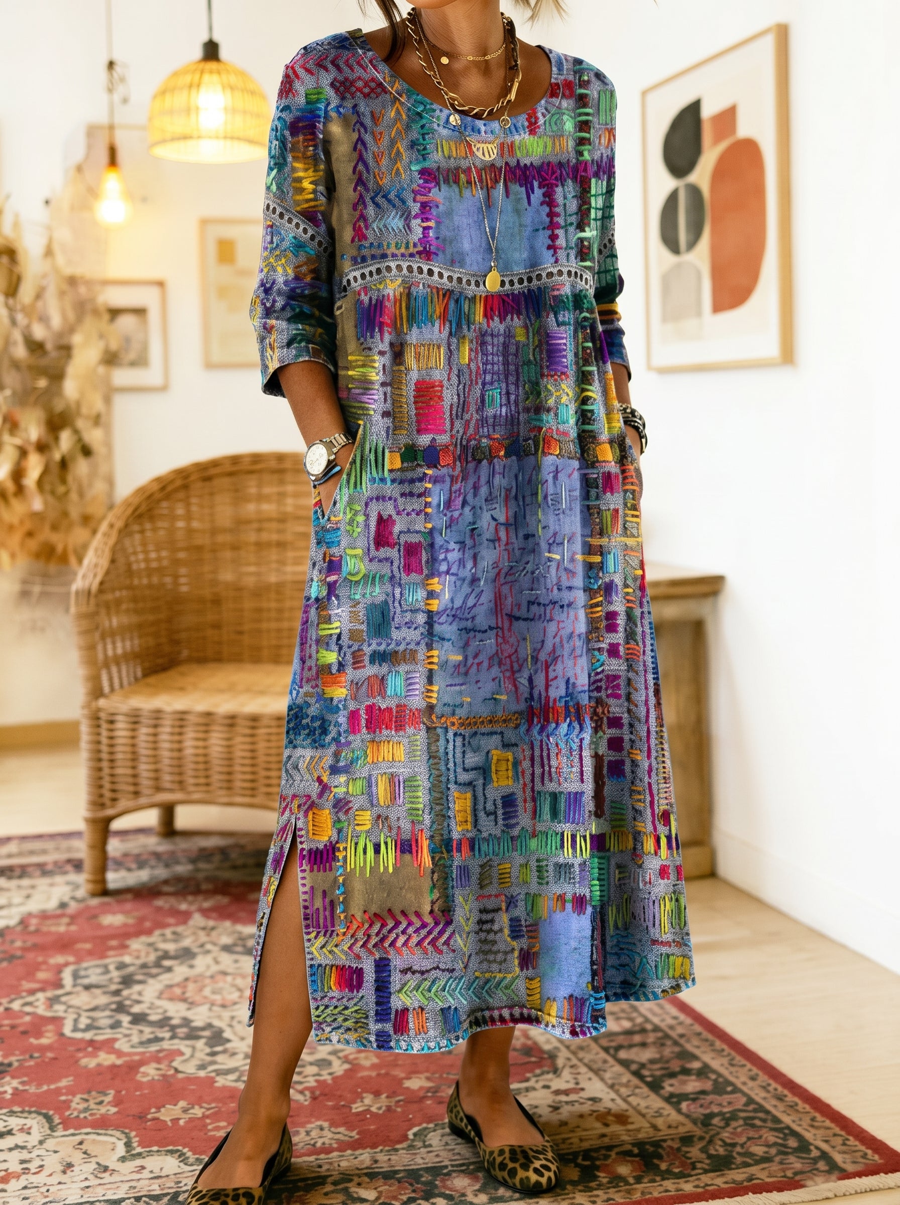 Manuela | Abito de ganga com patchwork étnico