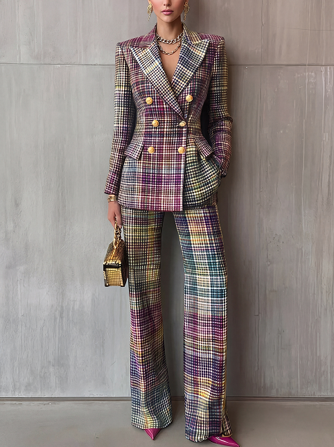 Completo a quadri con blazer incrociato | The Milano