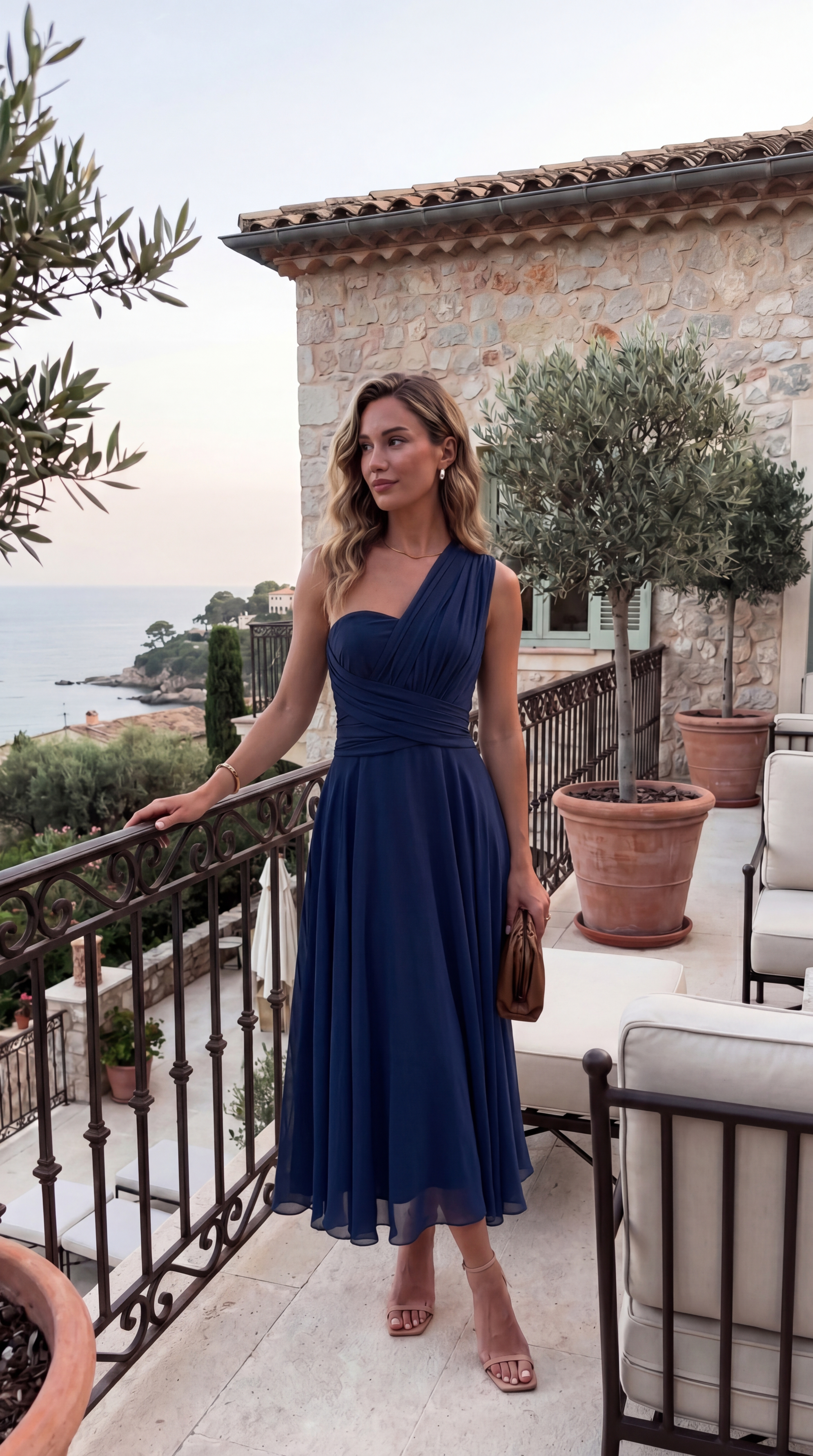 The Murano | Vestido azul marino con falda asimétrica y múltiples formas de llevar