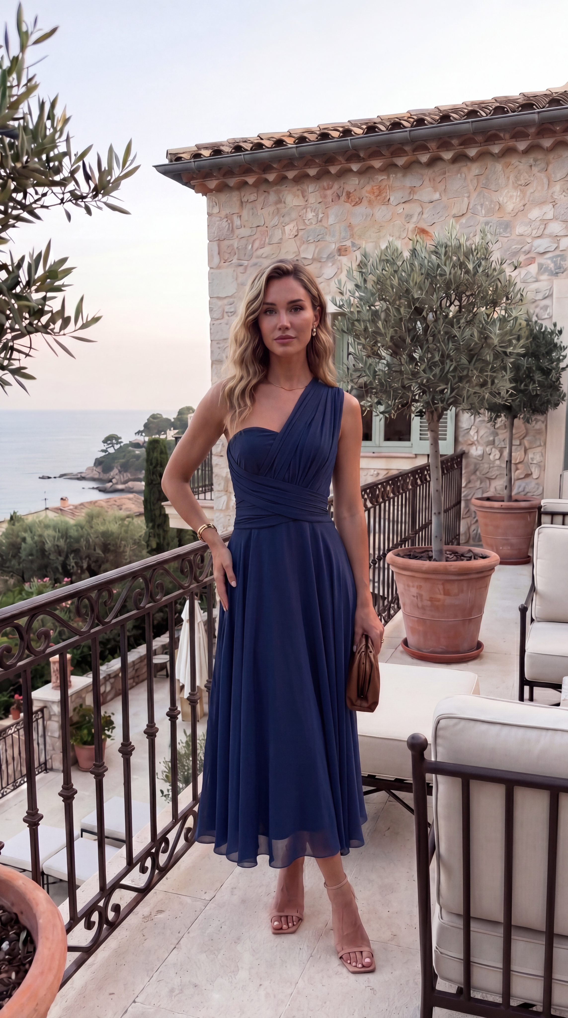 The Murano | Vestido azul marino con falda asimétrica y múltiples formas de llevar