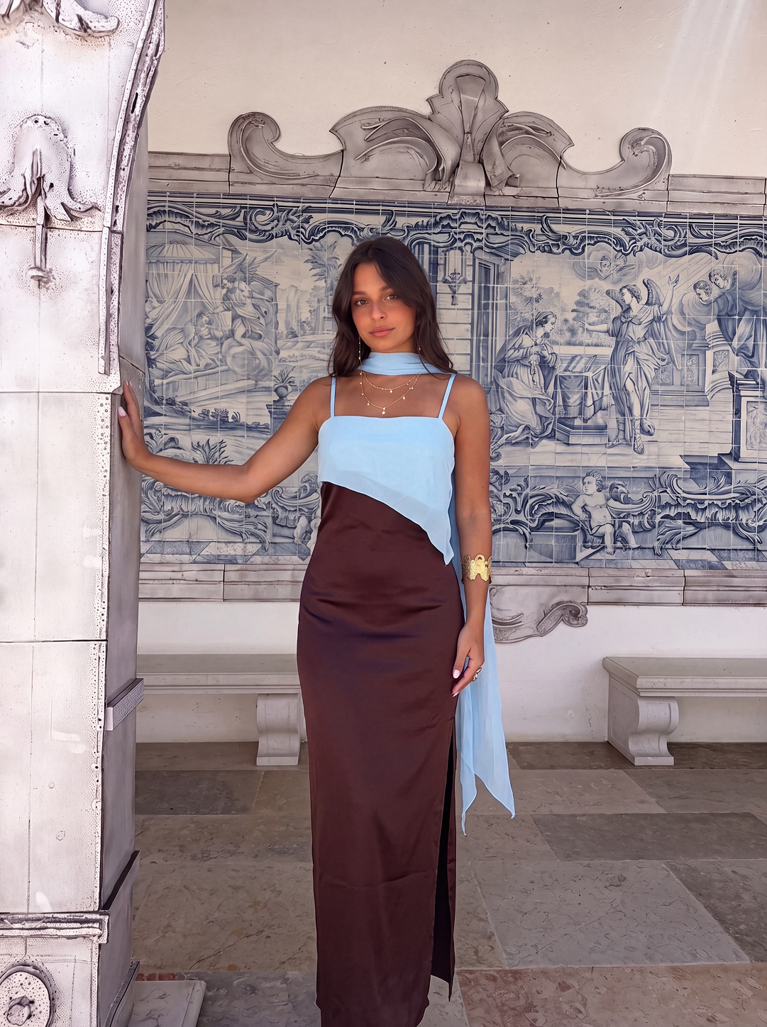 Abito Zahara blu e marrone