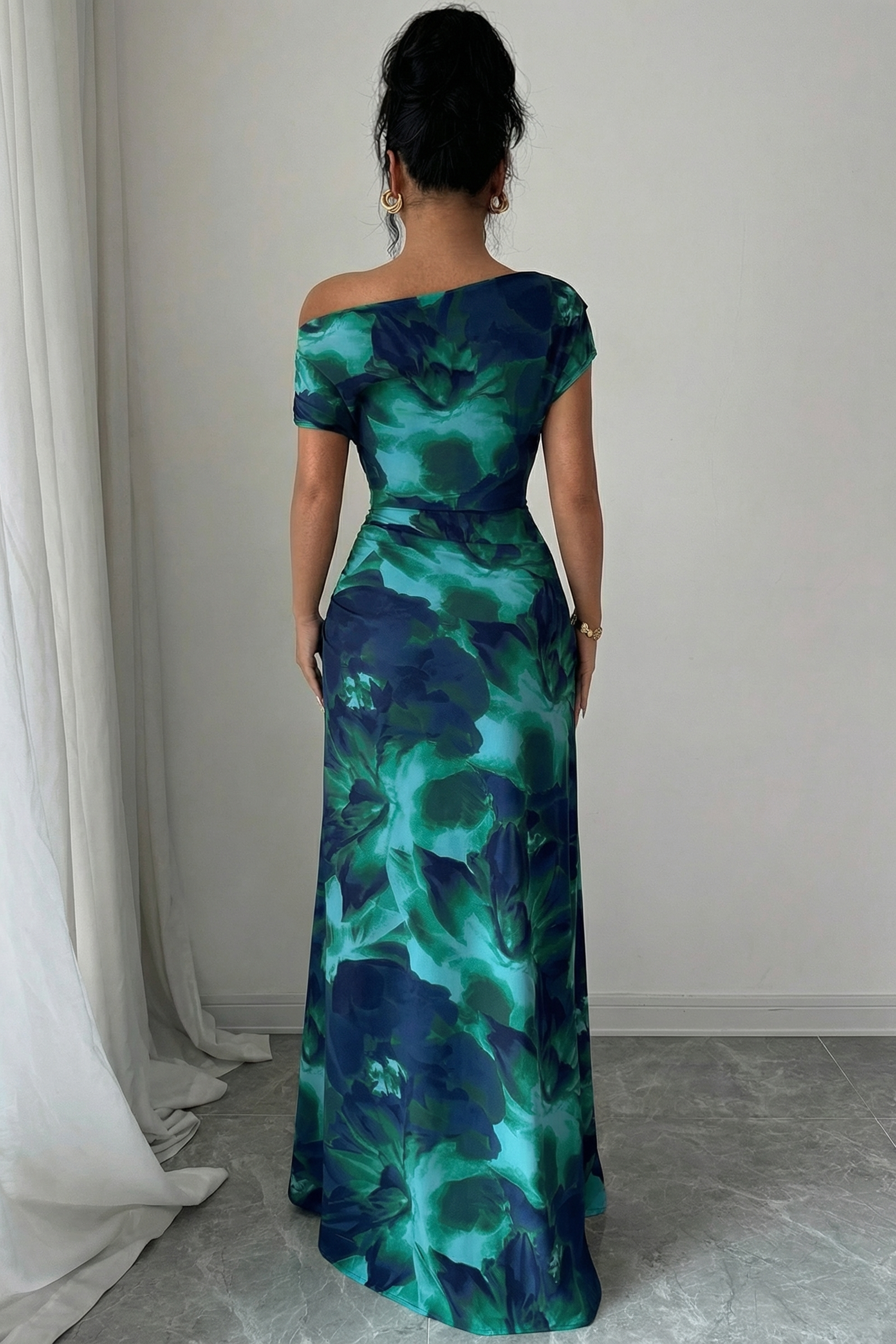 The Taormina | Vestido Largo de Un Hombro con Estampado Mármol
