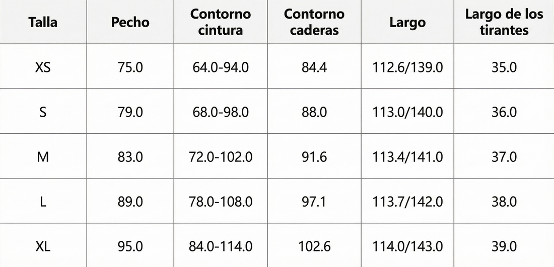 Tabella taglie in centimetri
