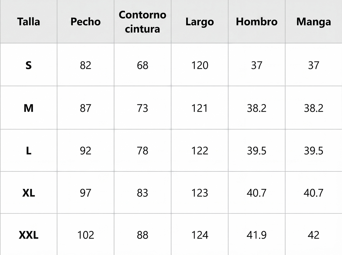 Tabella taglie in centimetri
