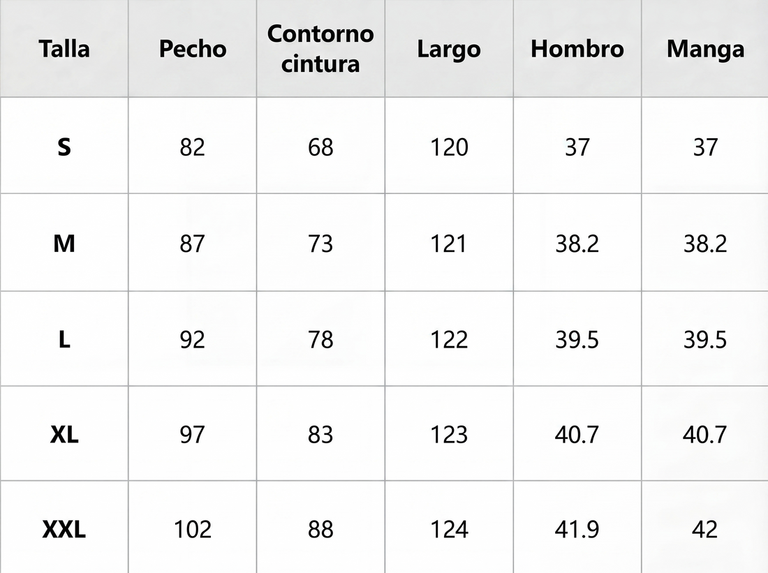 Tabella taglie in centimetri