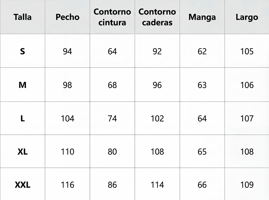 Tabella taglie in centimetri