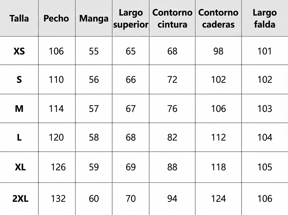 Tabella taglie in centimetri
