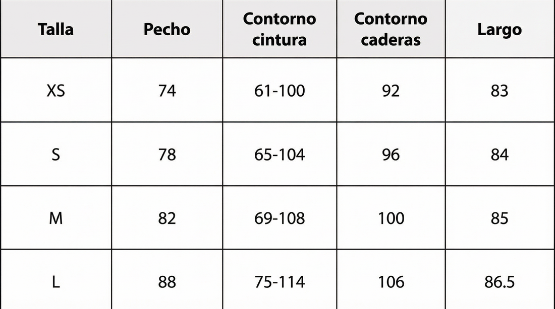 Tabella taglie in centimetri
