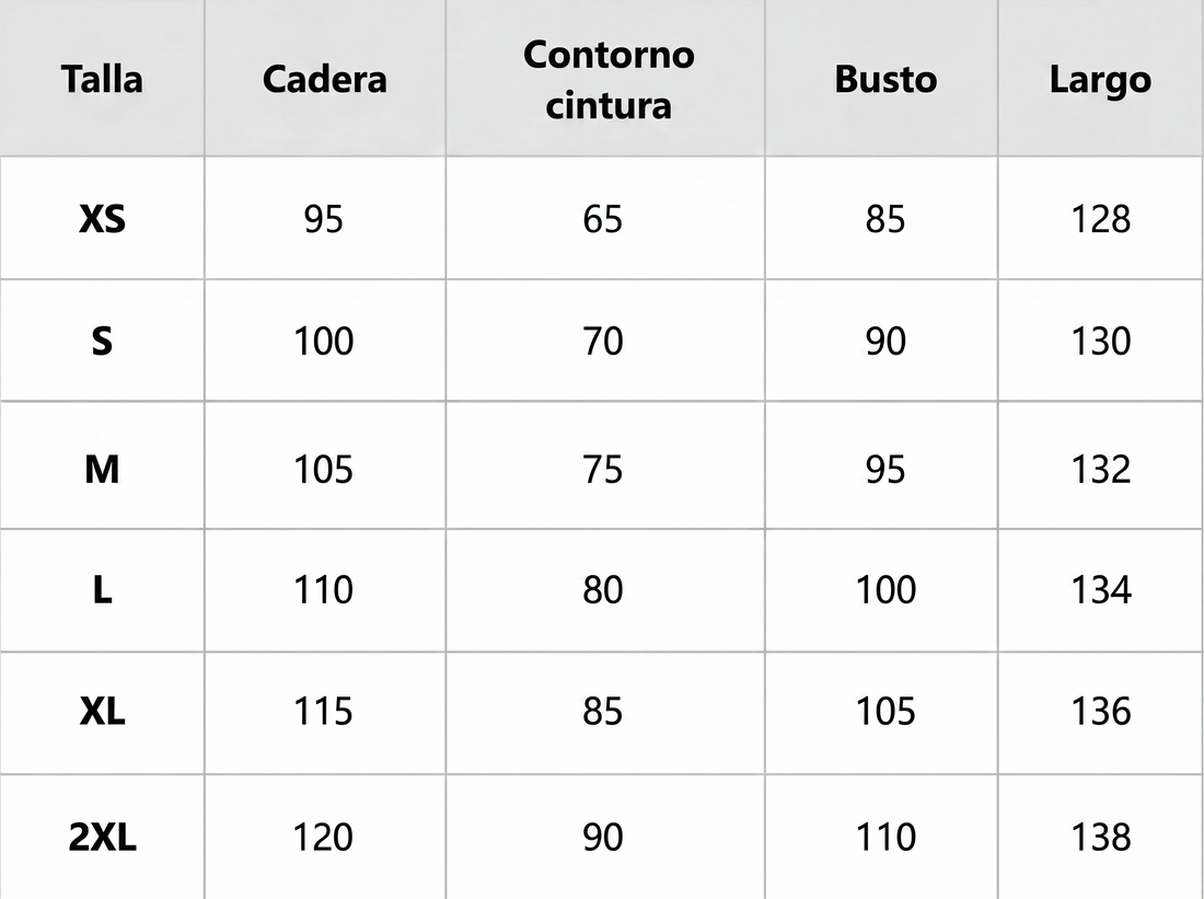 Tabella taglie in centimetri