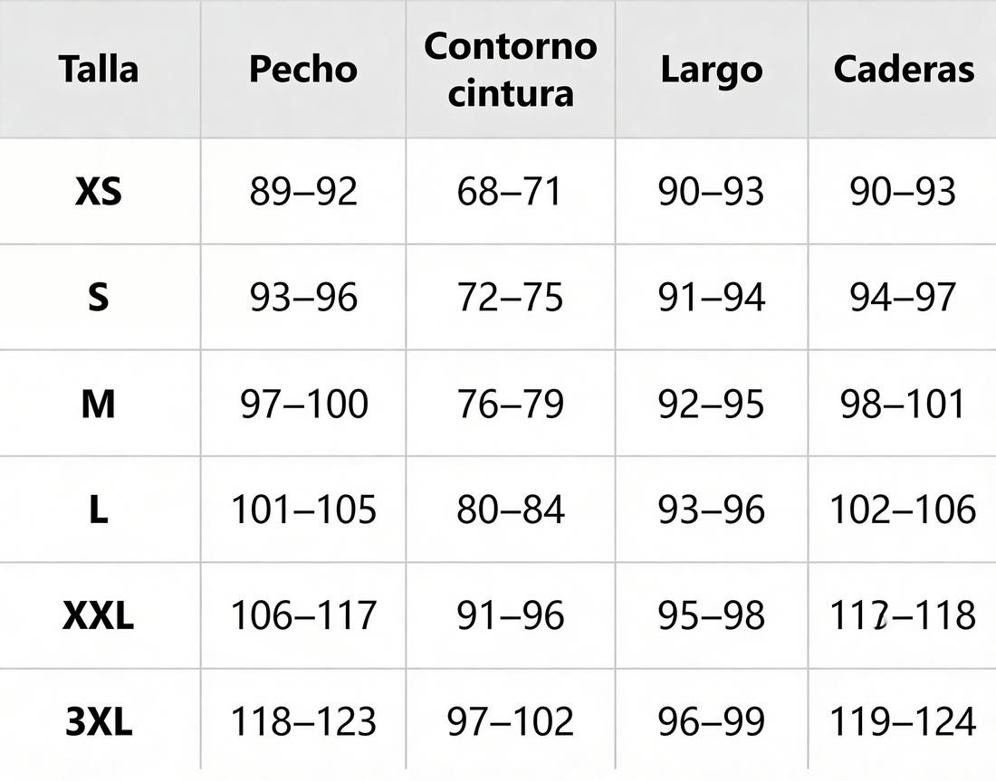 Tabella taglie in centimetri