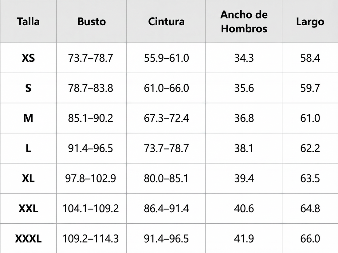 Tabella taglie in centimetri