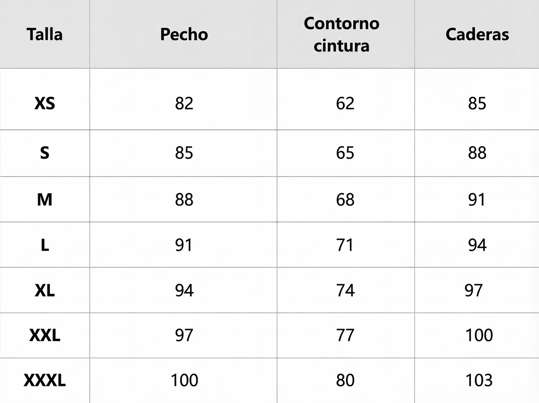 Tabella taglie in centimetri