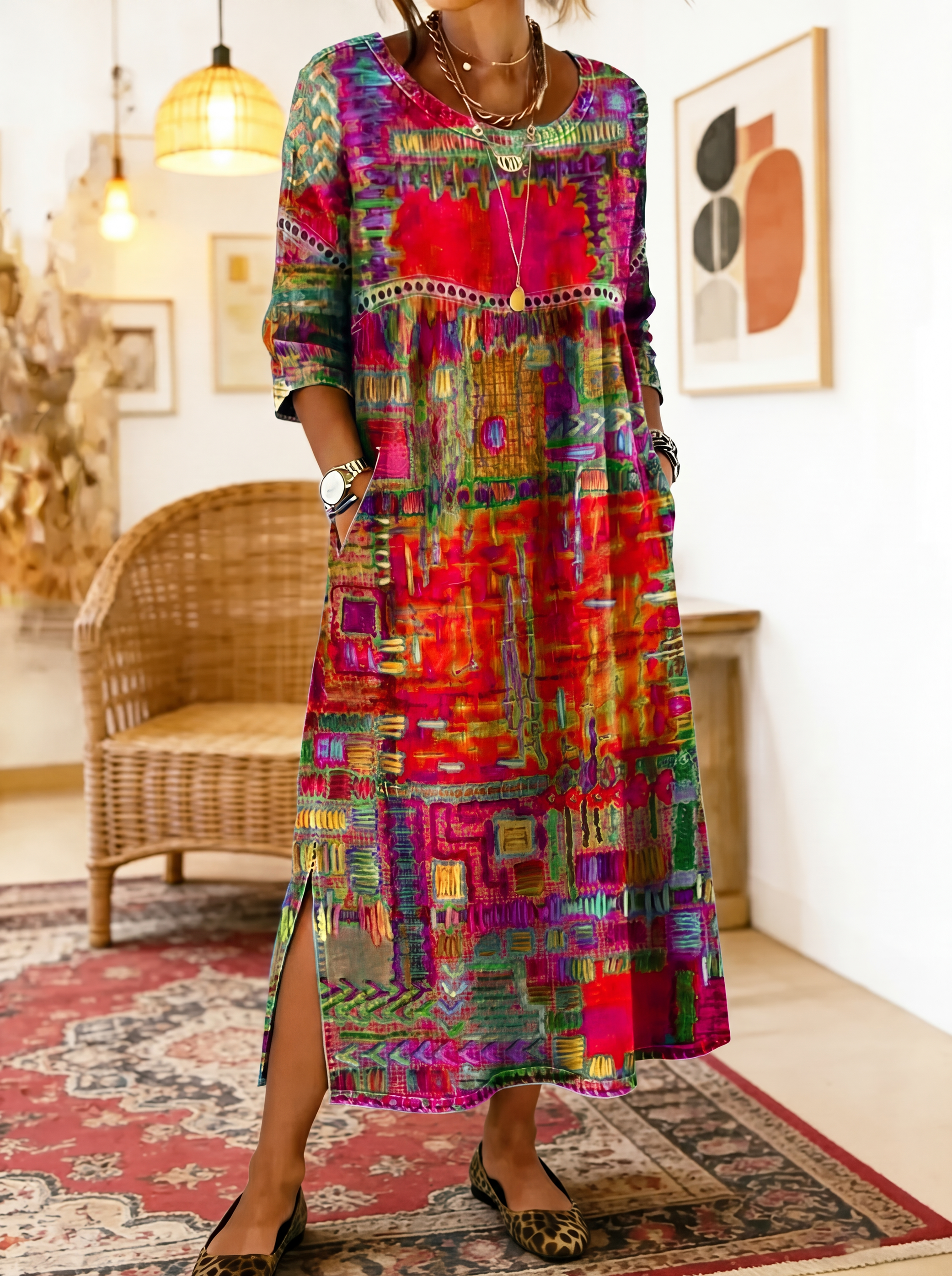 Manuela | Abito de ganga com patchwork étnico