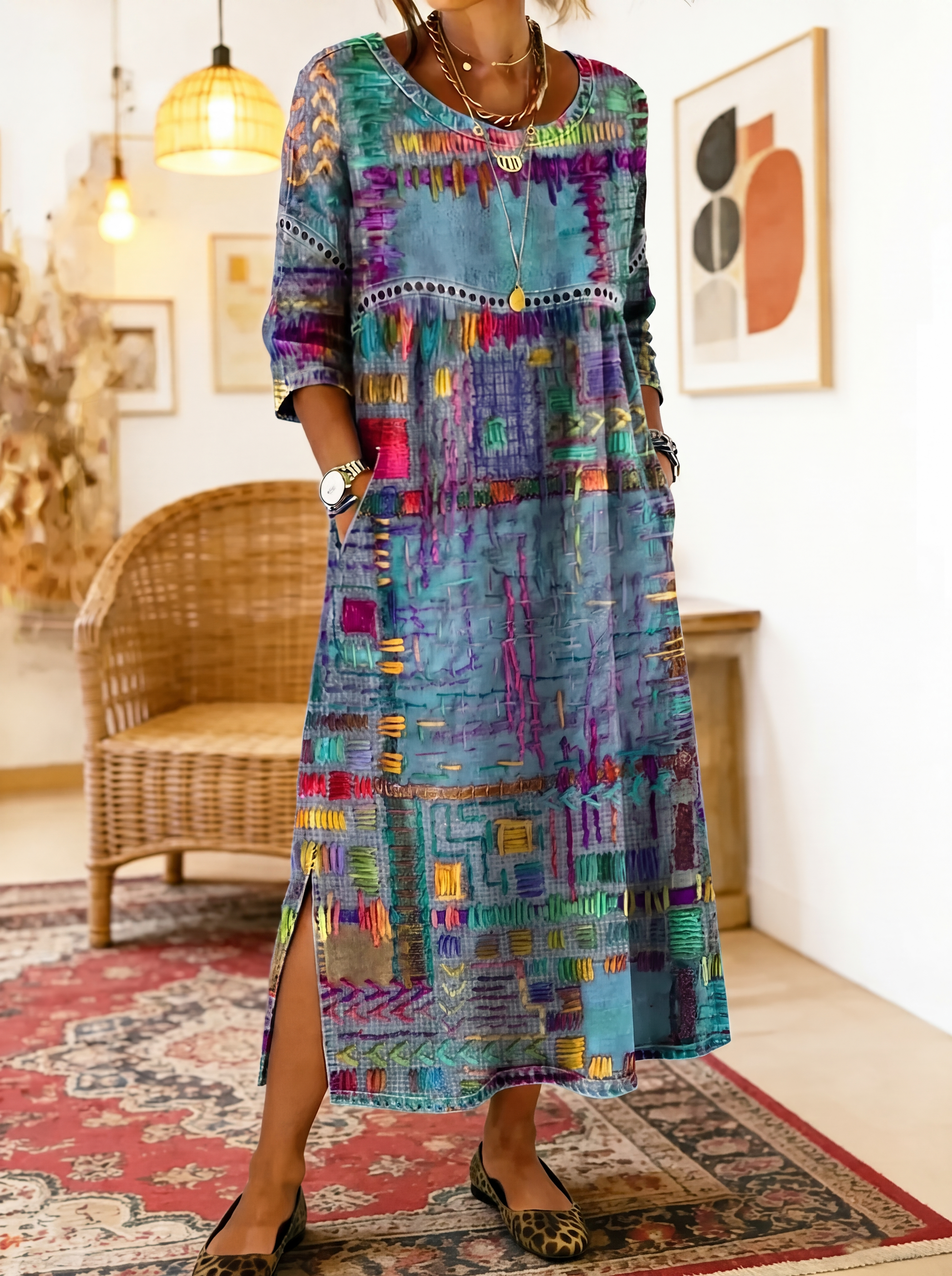 Manuela | Abito de ganga com patchwork étnico