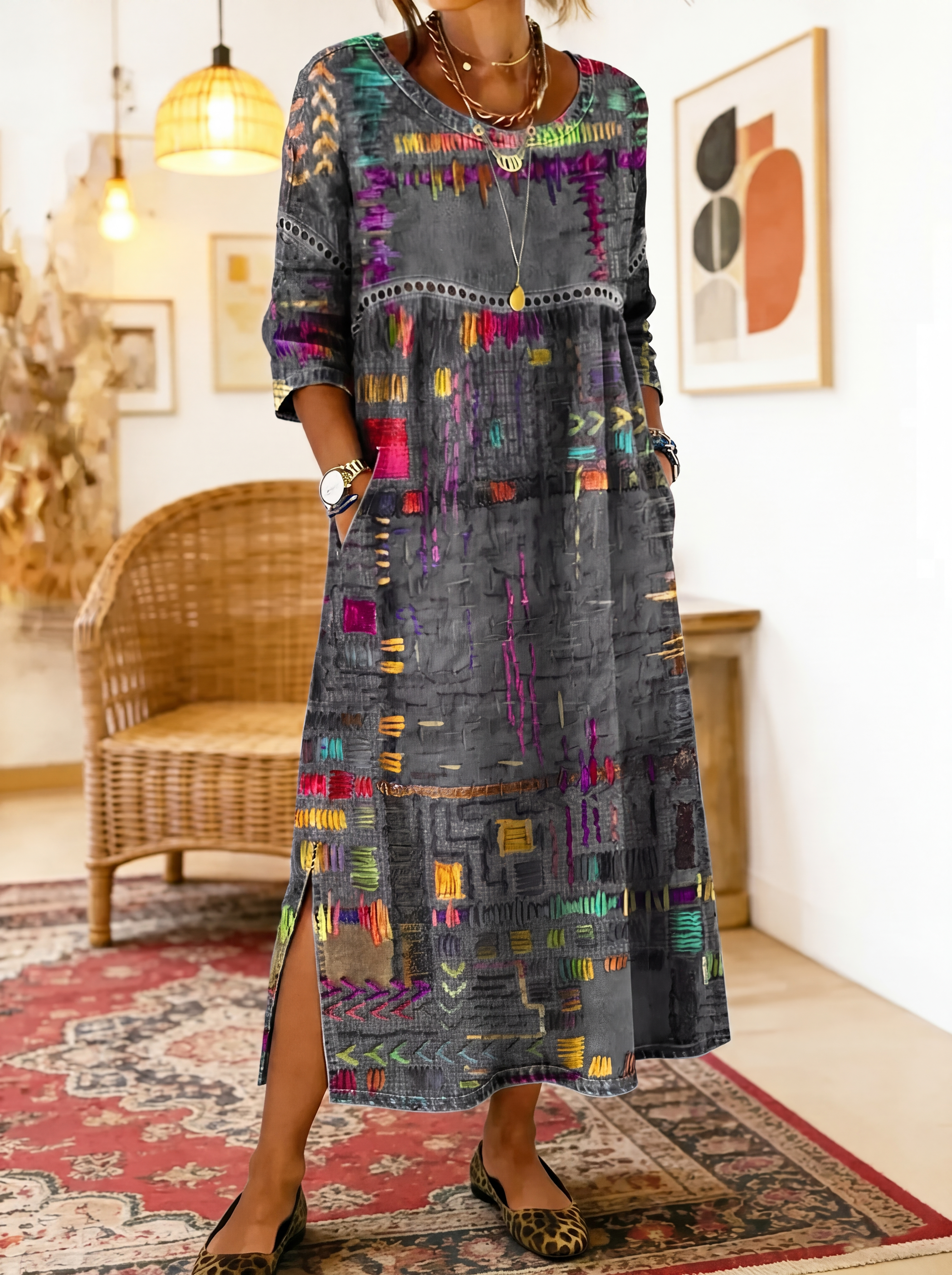 Manuela | Abito de ganga com patchwork étnico