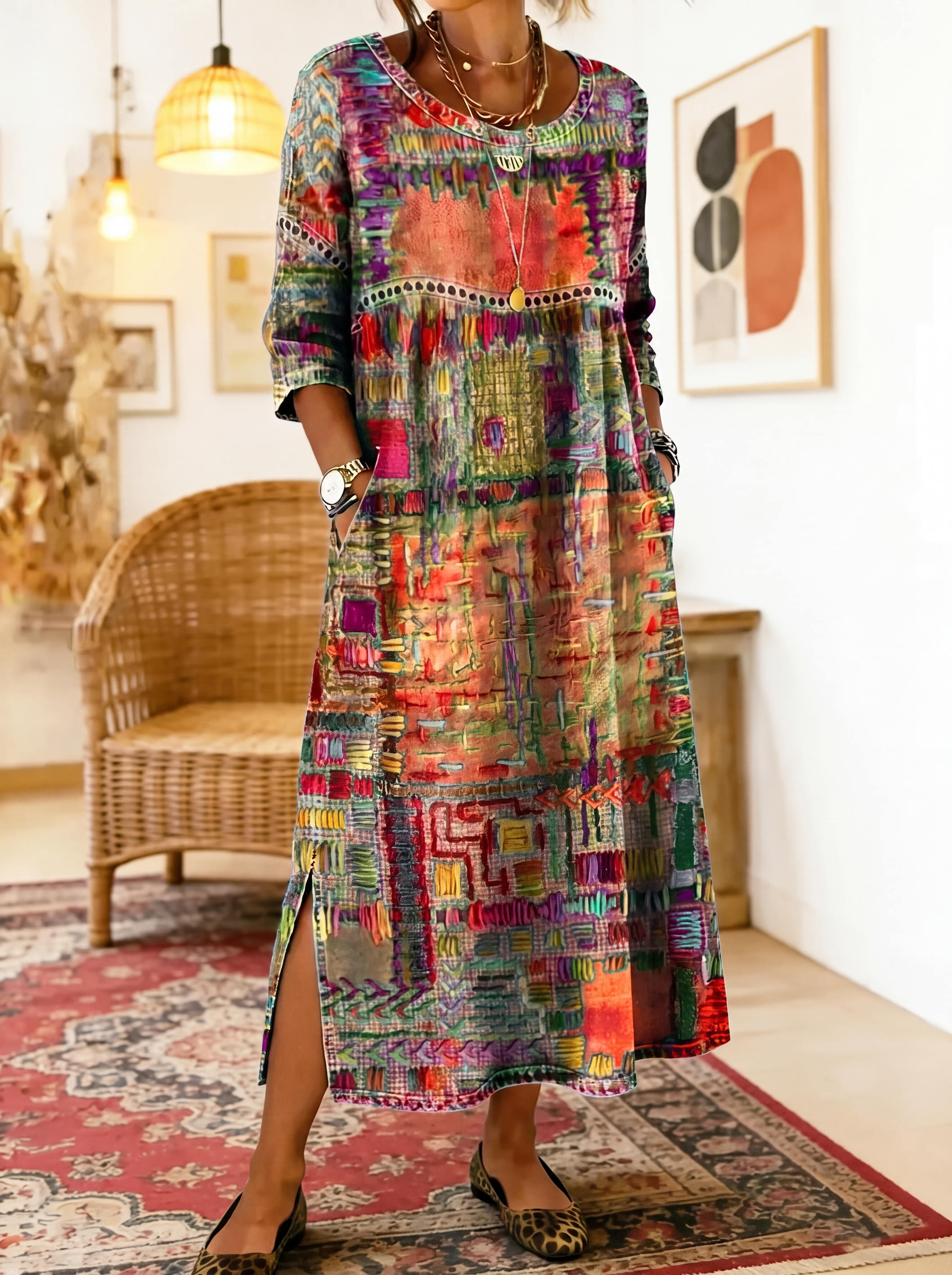 Manuela | Abito de ganga com patchwork étnico