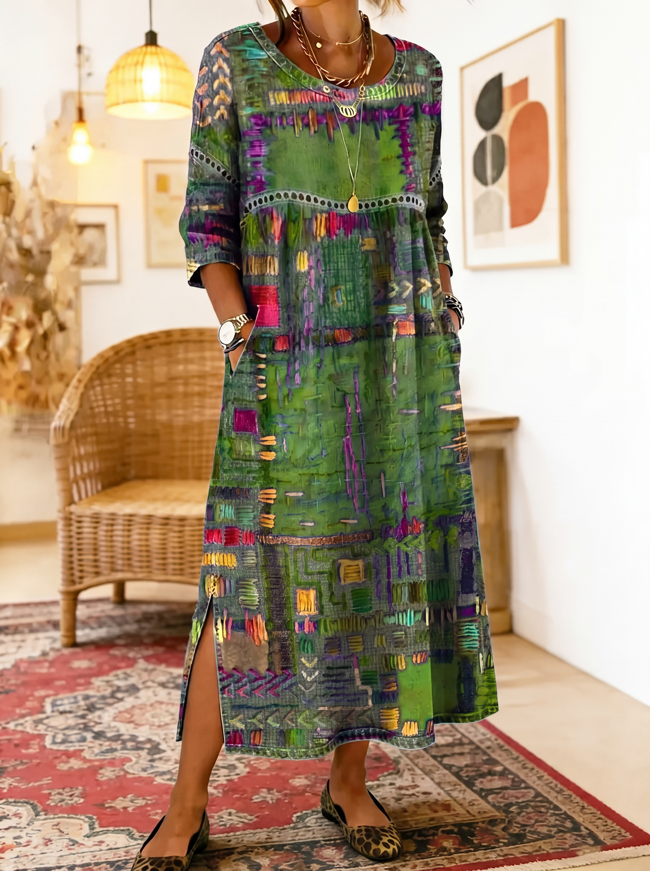 Manuela | Abito de ganga com patchwork étnico