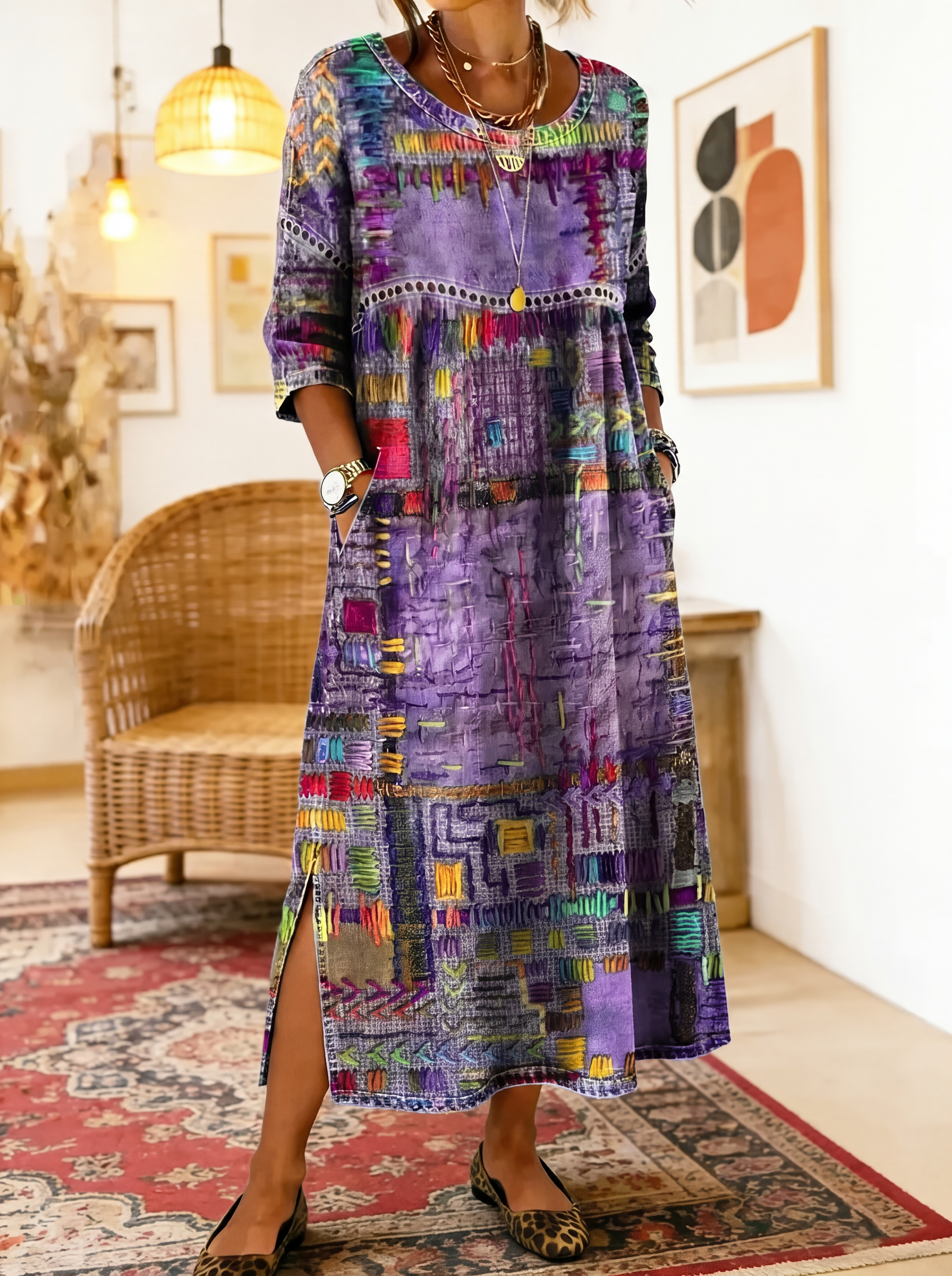 Manuela | Abito de ganga com patchwork étnico
