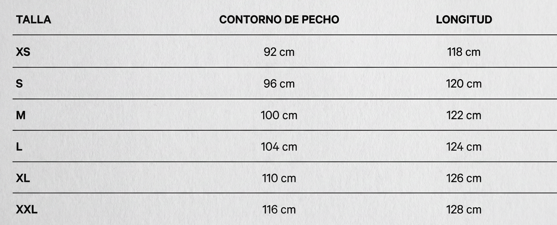 Tabella taglie in centimetri