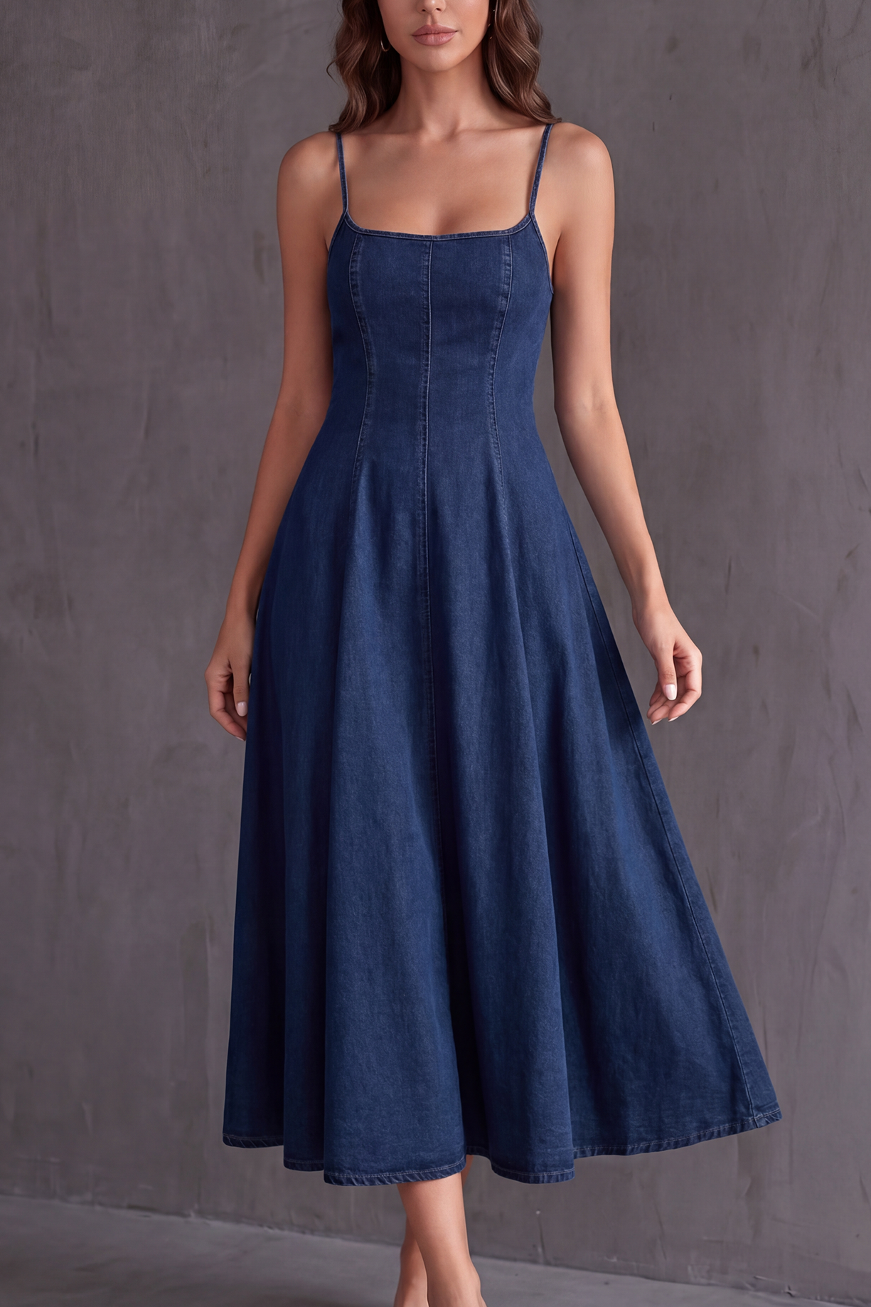 Abito Dazy con spalline in denim dalla linea ad A