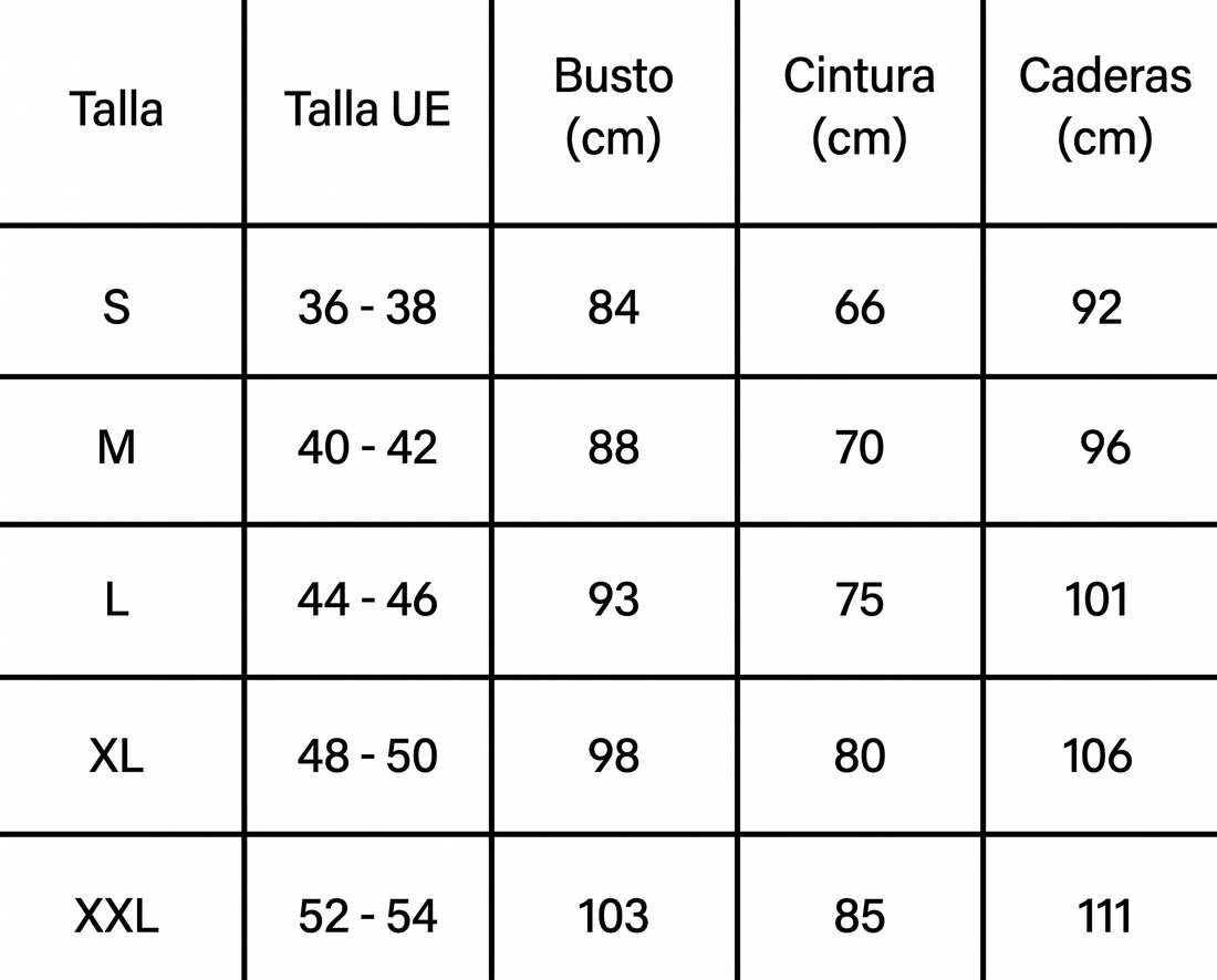 Tabella taglie in centimetri