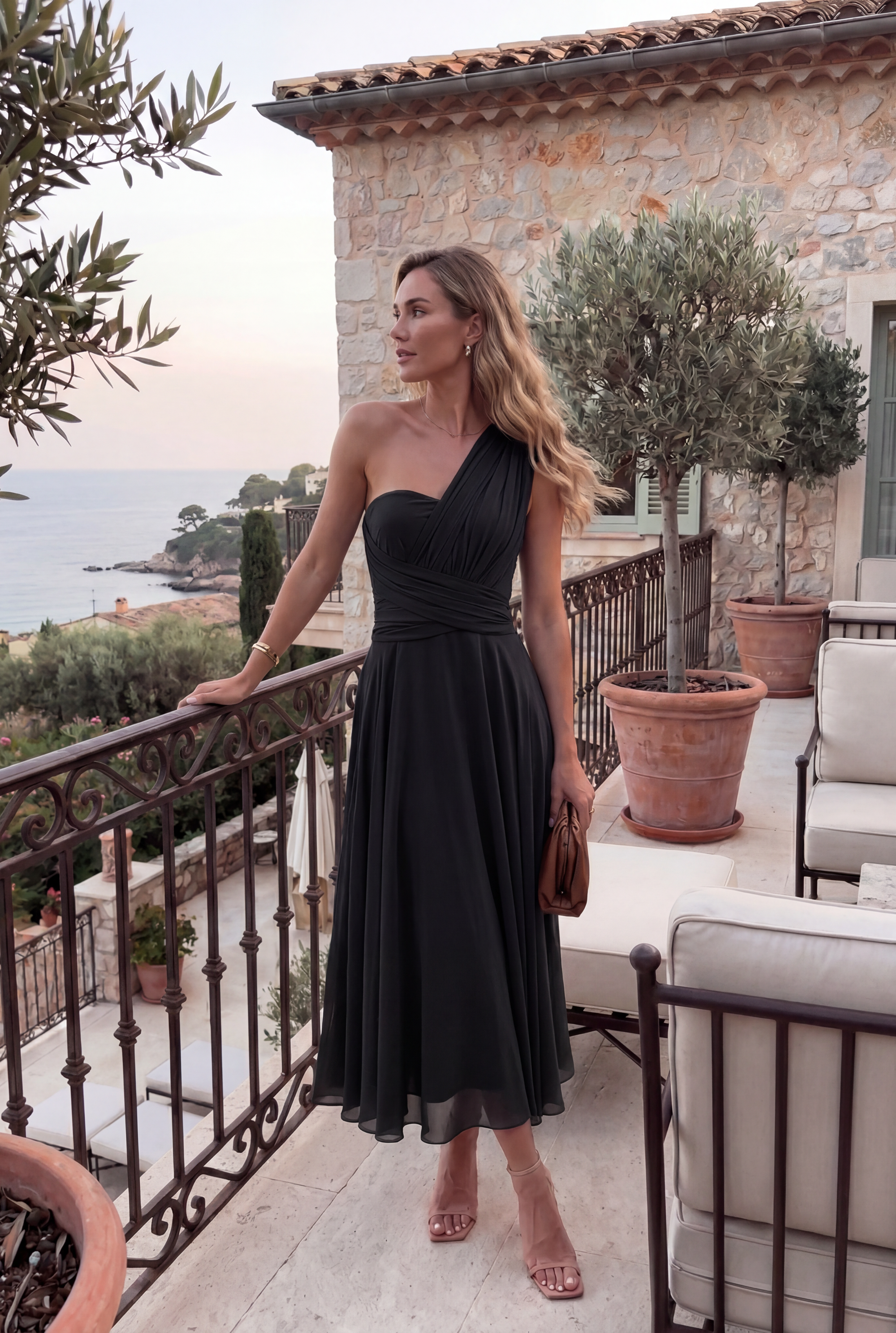 The Murano | Abito blu navy multiposizione con gonna asimmetrica