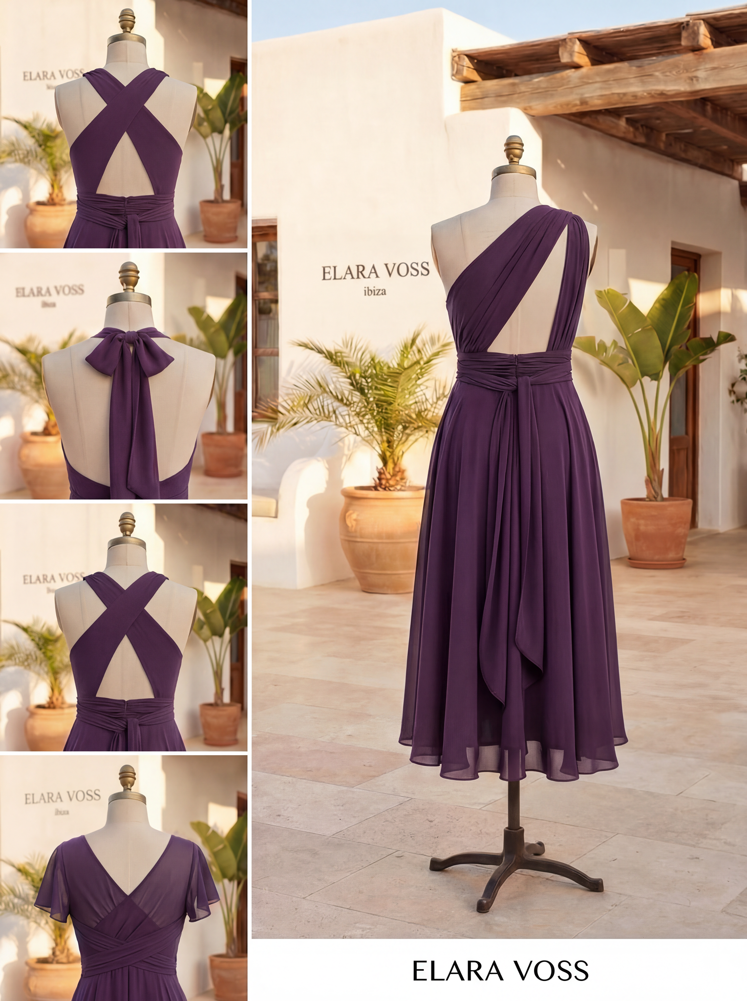 The Murano | Vestido azul marino con falda asimétrica y múltiples formas de llevar