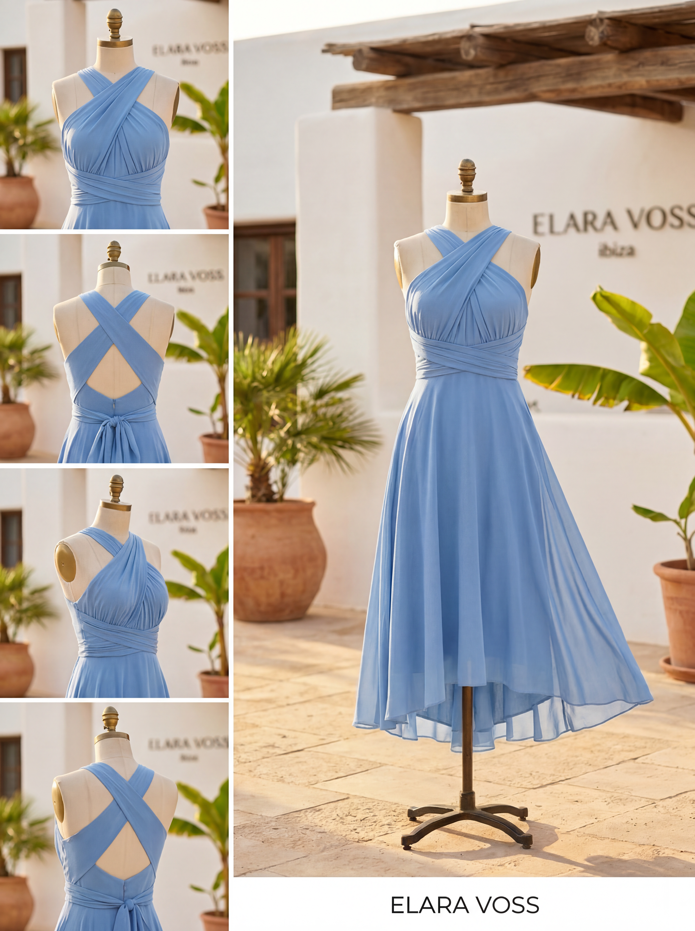 The Murano | Vestido azul marino con falda asimétrica y múltiples formas de llevar