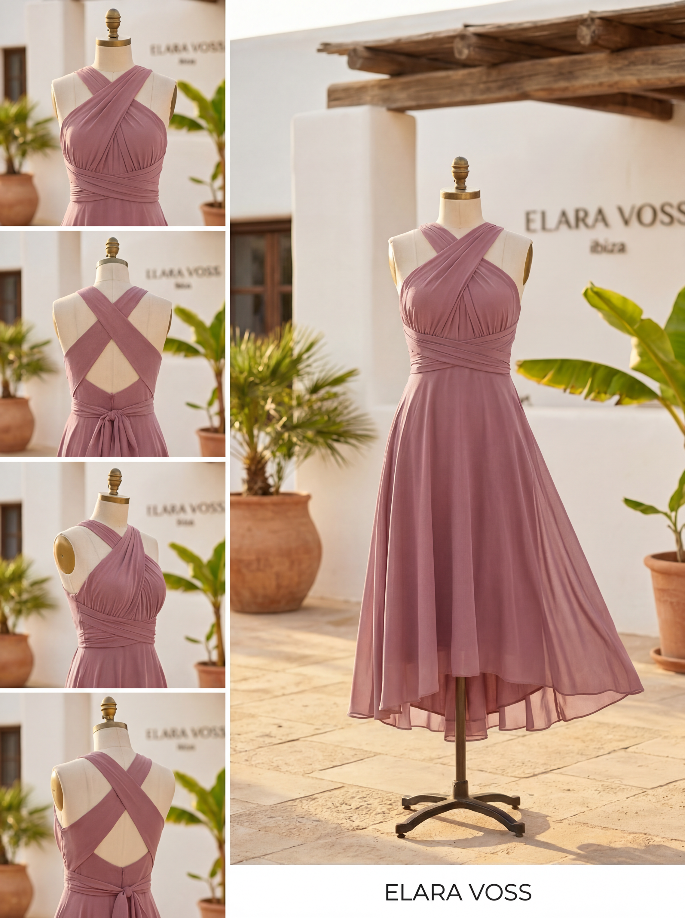 The Murano | Vestido azul marino con falda asimétrica y múltiples formas de llevar