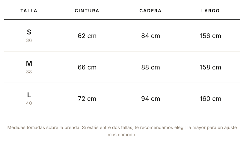 Tabella taglie in centimetri