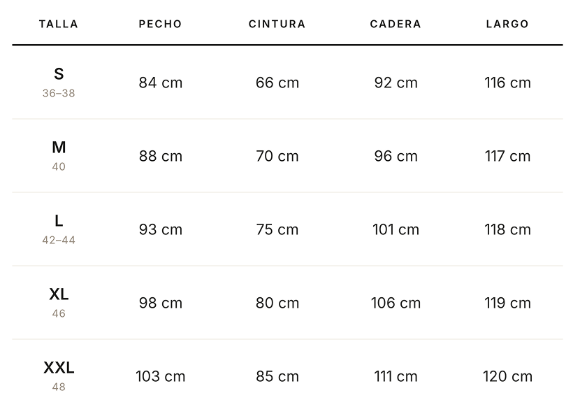 Tabella taglie in centimetri