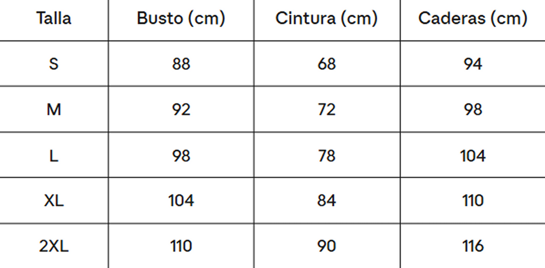 Tabella taglie in centimetri