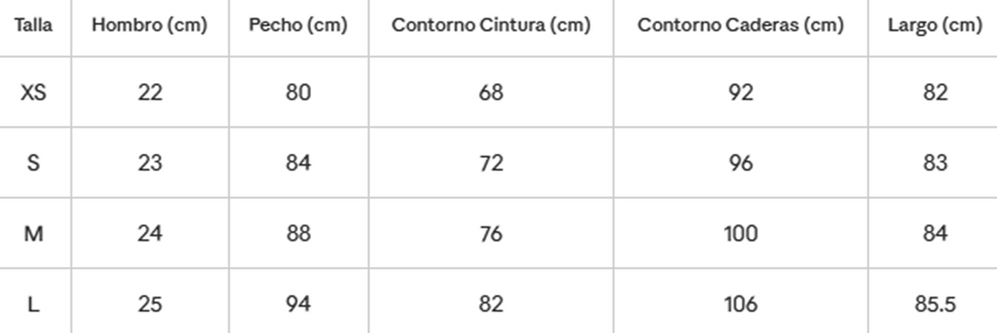 Tabella taglie in centimetri