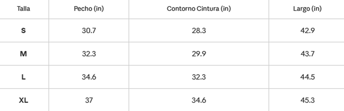 Tabella taglie in centimetri